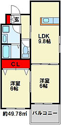 フレシール緑ヶ丘 2LDKの間取図画像