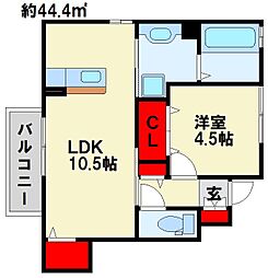 サンビレッジ小倉 1LDKの間取図画像