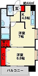 ザ・レジデンス香春口三萩野駅前 2Kの間取図画像
