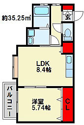 ウイングス砂津 1LDKの間取図画像