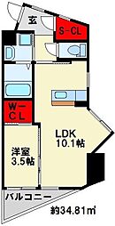 ウイングス重住 1LDKの間取図画像
