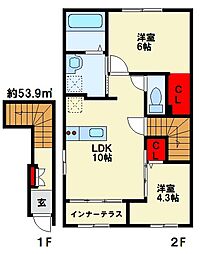 ピースタウン原町 2LDKの間取図画像