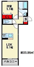 グランドソレイユ小倉北 1LDKの間取図画像