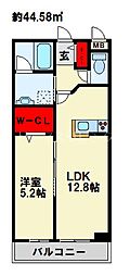 ニシコービルディング門司 1LDKの間取図画像