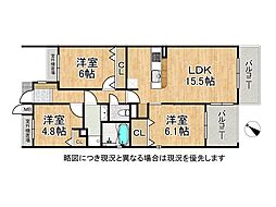 グランドメゾン学園前ガーデンテラス　中古マンション 3LDKの間取り