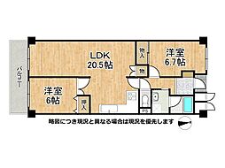 学園前ガーデンハイツ 2LDKの間取図画像