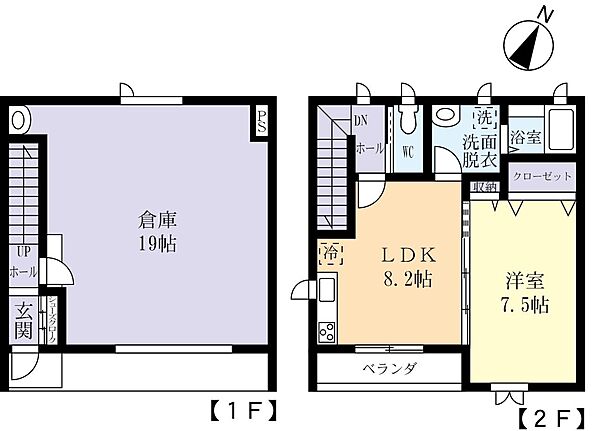 画像2:1階ガレージ、2階1LDK