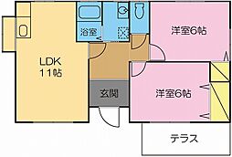 リバータウン島田 1階2LDKの間取り