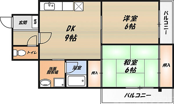 野田シャトルマンションA棟 ｜大阪府高槻市野田4丁目(賃貸マンション2DK・2階・50.00㎡)の写真 その2