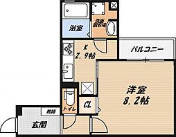 ソシュール 3階1Kの間取り