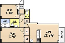 クローバーフレア 1階2LDKの間取り
