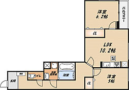 フォレ・リヴィエール 1階2LDKの間取り
