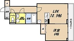 ユニゾン安満 A棟 1LDKの間取図画像