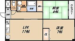 松下マンション 2LDKの間取図画像