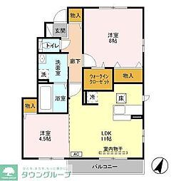 モダンコート　Ｂ棟 1階2LDKの間取り