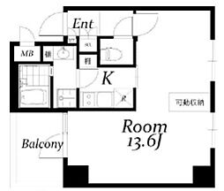 アクアタウンイーストI 2階1Kの間取り