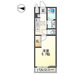 サンライズＤ 1階1Kの間取り