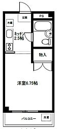 ホワイトハウス 1Kの間取図画像