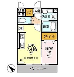 S.エテルネル 1DKの間取図画像