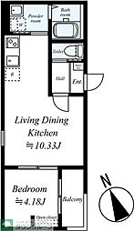 坂戸市日の出町アパート 1LDKの間取図画像