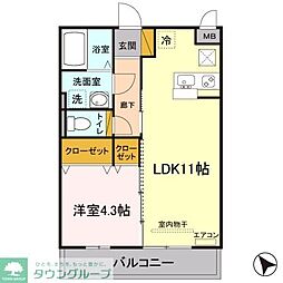 グリシーヌA 1LDKの間取図画像