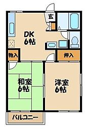 1号棟東町グランドハイツ 2DKの間取図画像