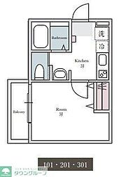 OP-TION GION 1Kの間取図画像