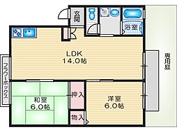 プラムコート 1階2LDKの間取り