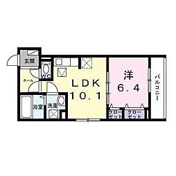 ローデア氷室 1階1LDKの間取り