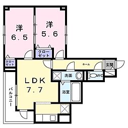 クローバー　ノワール 3階2LDKの間取り