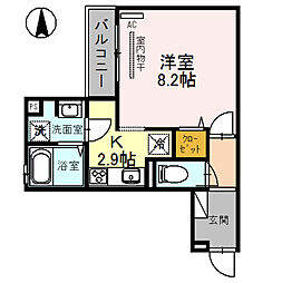 ソシュール 3階1Kの間取り
