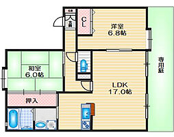 ウインディア五百住B 2LDKの間取図画像