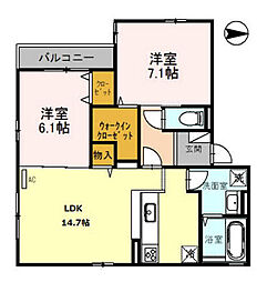 FLAIR桑田 2LDKの間取図画像