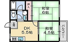 パナハイツ古曽部 2DKの間取図画像