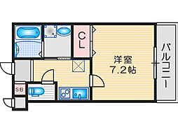 プルメリア東正雀 1Kの間取図画像