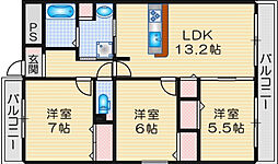 リバーフィールド茨木 2SLDKの間取図画像