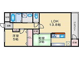 森田マンションA棟 1LDKの間取図画像