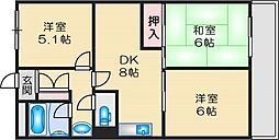 天王タウンハイツ 3DKの間取図画像
