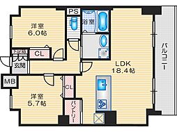 LIBRATAKATSUKI 2LDKの間取図画像