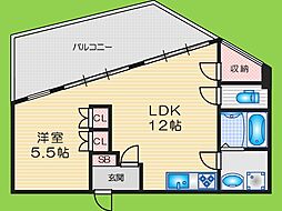 U・Iビル 1LDKの間取図画像