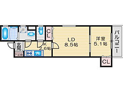 クリエオール別府 1LDKの間取図画像