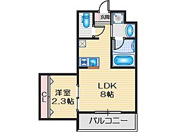 リアコート千里2 NORTH 1LDKの間取図画像