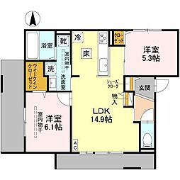 D-residence高槻市下田部A 2LDKの間取図画像