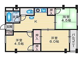 高槻第2コーポラス 3Kの間取図画像