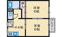 田村ハイツ2 2DKの間取図画像