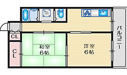 第3マンション南茨木 2DKの間取図画像