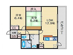 パセオ上牧 2LDKの間取図画像