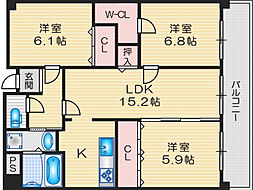 AuroraCourt南摂津 3LDKの間取図画像