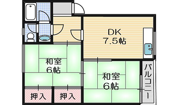 上穂ロイヤルハイツ ｜大阪府茨木市上穂積3丁目(賃貸マンション2DK・3階・45.00㎡)の写真 その2