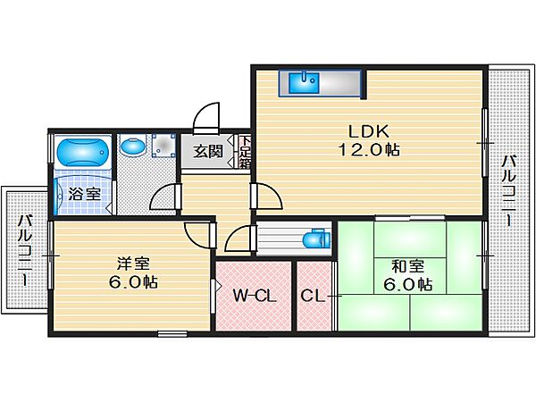 ハイアーグラウンドＡ棟 ｜大阪府高槻市緑が丘1丁目(賃貸マンション2LDK・2階・56.43㎡)の写真 その2